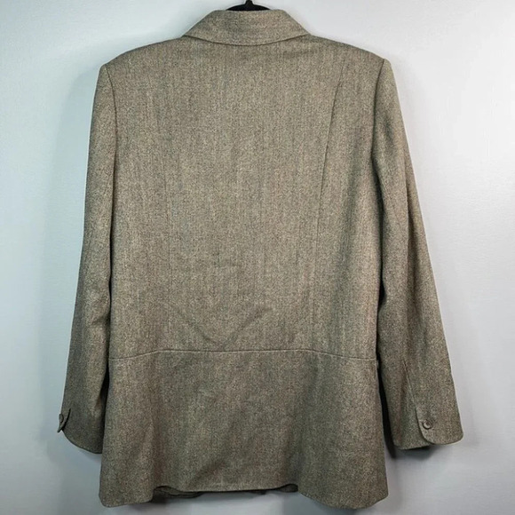 VINTAGE Simon Chang Cashmere Wool Blend Blazer Brown Tweed Button Up Size 10 - Picture 9 of 14